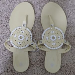 NWOT Tan and White Sandals